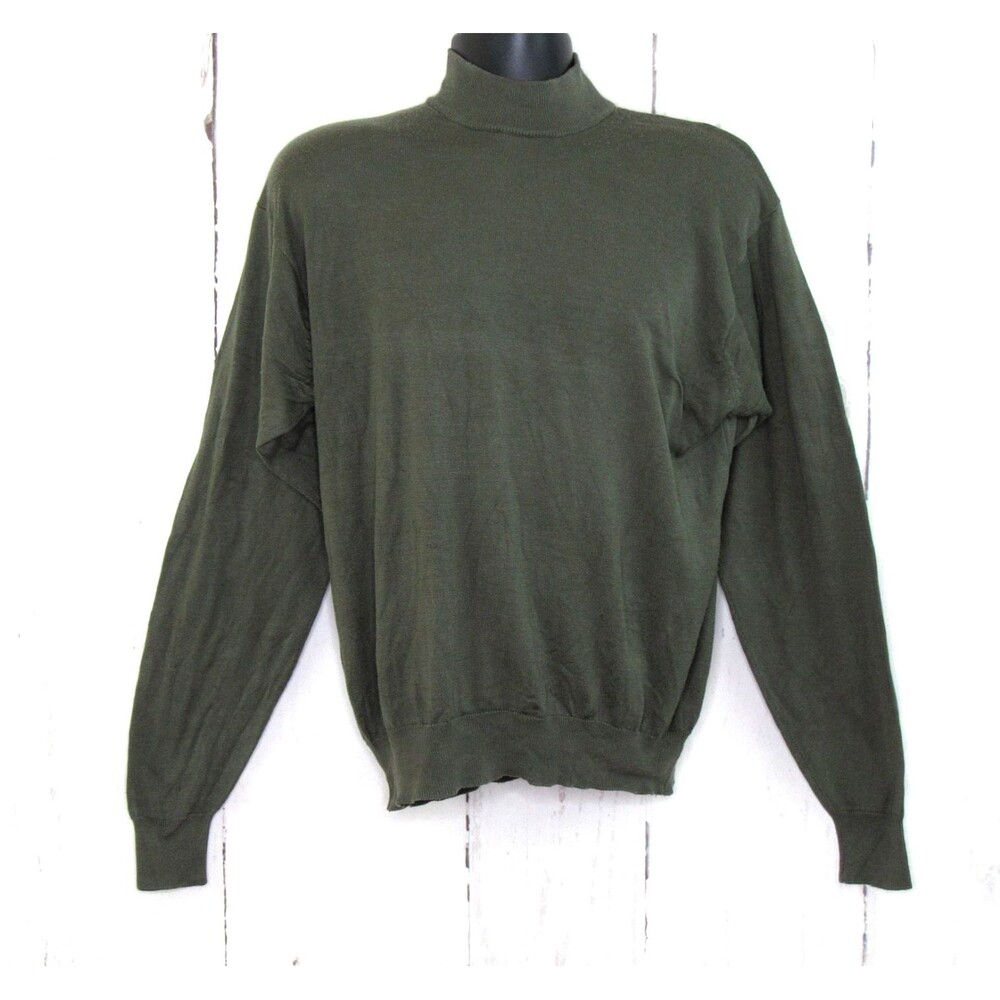 Anthology Men's Silk Sweater Size Large Pullover Mock Neck Olive Green Preppy